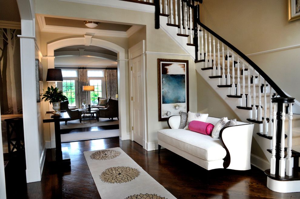 Granite Countertop Edges for a Traditional Entry with a White Stair Railing and Foyer by a Perfect Placement