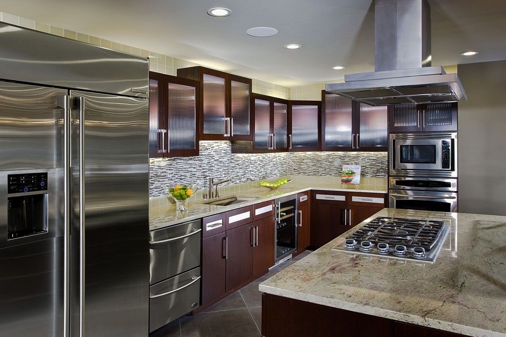 Granite State Glass for a Contemporary Kitchen with a Frosted Glass Cabinet and Contemporary Kitchen by Design Focus