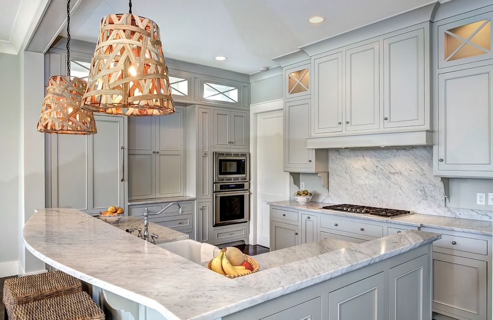 Gray Owl Benjamin Moore for a Traditional Kitchen with a Woven Pendant Light and Wild Dunes by Jill Frey Kitchen Design