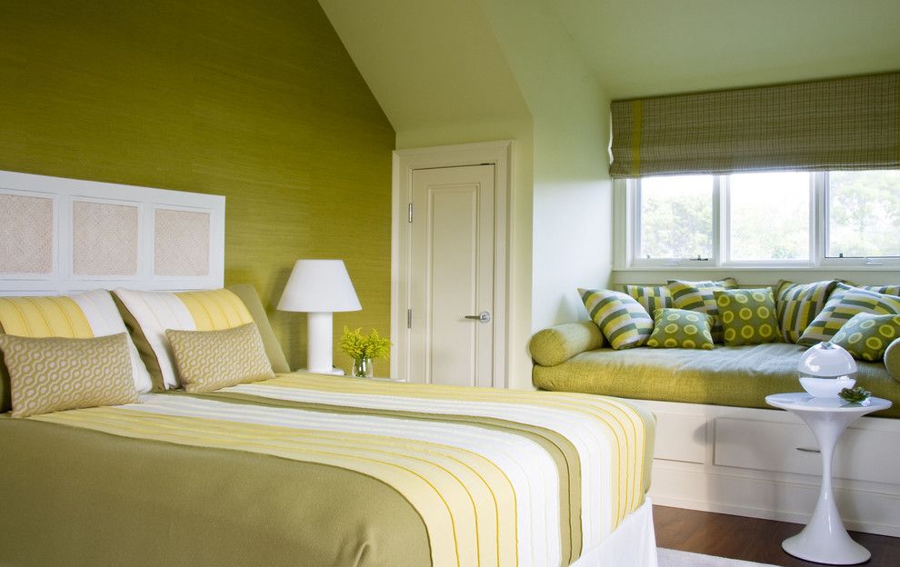 Green Demolitions for a Traditional Bedroom with a Throw Pillows and Beach House Bridgehampton by Amy Lau Design