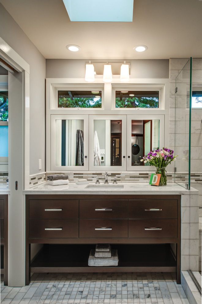 Greenfield Cabinets for a Transitional Bathroom with a White Countertop and Piedmont Master Suite by Greenfield Building & Remodeling