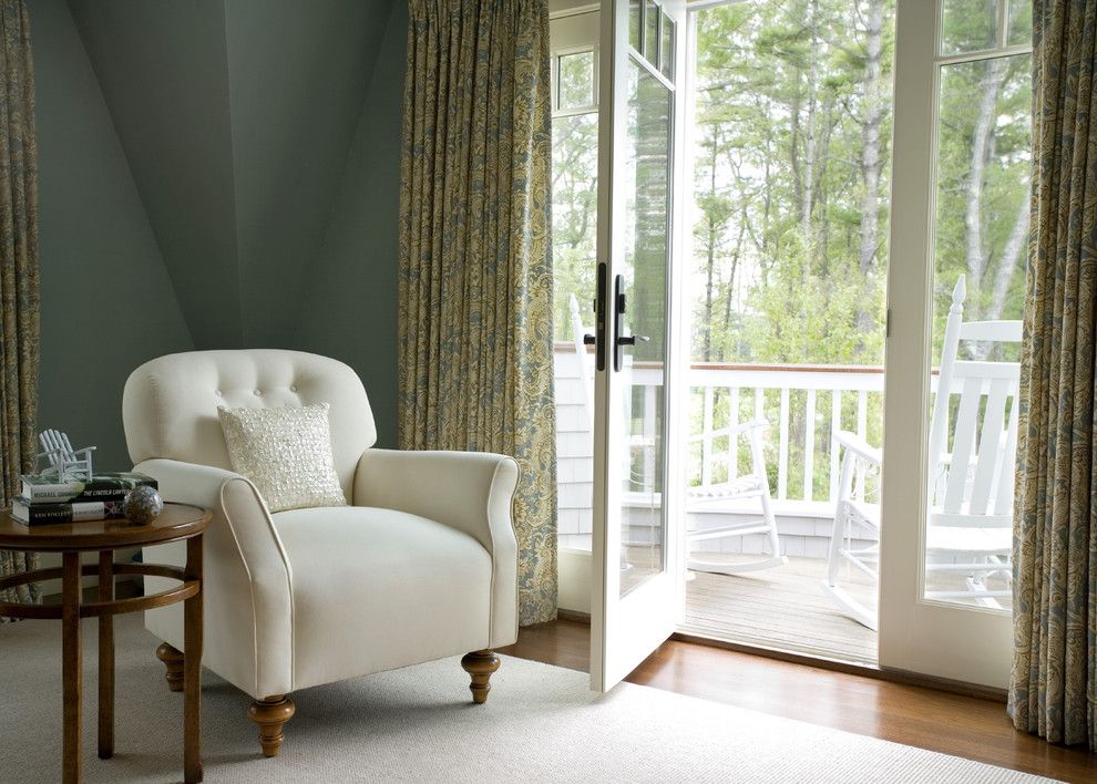 Greenhouse Fabrics for a Traditional Bedroom with a Reading Nook and Green Tea by Siemasko + Verbridge