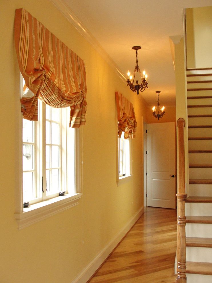 Greenhouse Fabrics for a Traditional Hall with a Wrought Iron Chandelier and Custom Traditional Home in Hagerstown, Md by Driscoll Interior Design