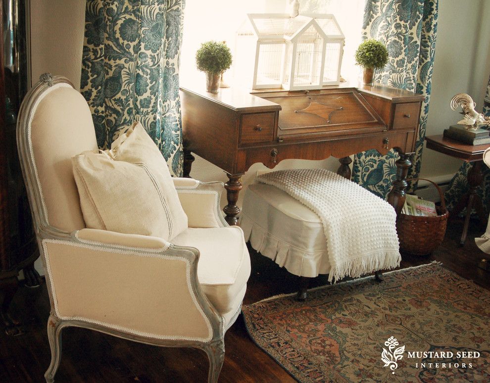 Greenhouse Fabrics for a Traditional Living Room with a Upholstered Footstool and Living Room by Mustard Seed Interiors