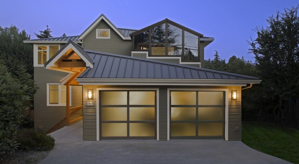 Greige Color for a Contemporary Exterior with a Garage Doors and Rambler Redeemed   Front Entry and Garage by Eric Gedney | Architect