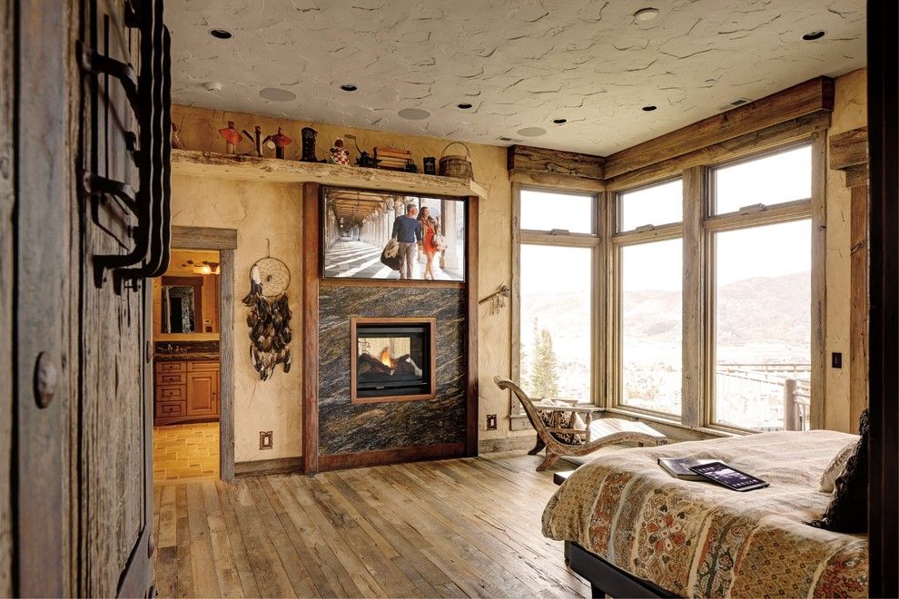 Greige Paint for a Rustic Bedroom with a Home Automation and Bedrooms by Magnolia Design Center