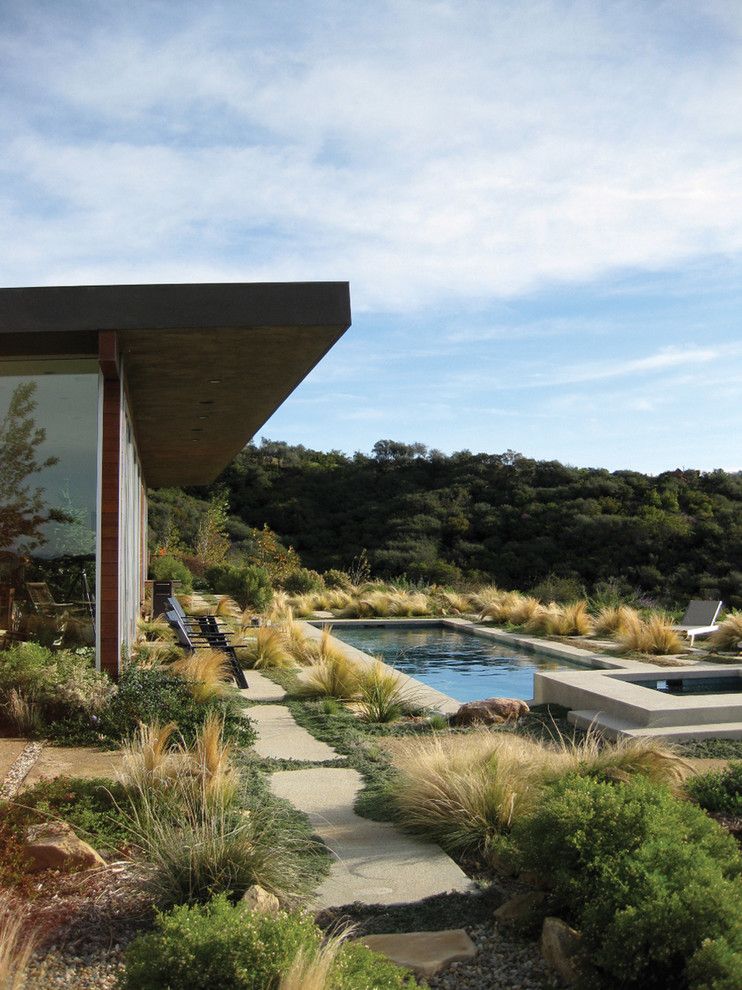 Griffin Pools for a Modern Landscape with a Roof Overhang and Topanga Canyon Residence by Gel: Griffin Enright Landscape