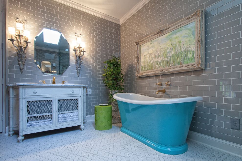 Grouting Tile for a Traditional Bathroom with a Subway Tile and Master Bath Retreat by Eco Choice Interiors by Jennifer Spears