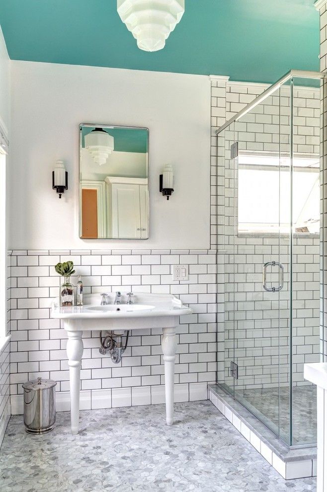 Grouting Tile for a Victorian Bathroom with a Bathroom Remodeler and Dave Fox Design Build Remodelers by Housetrends Magazine