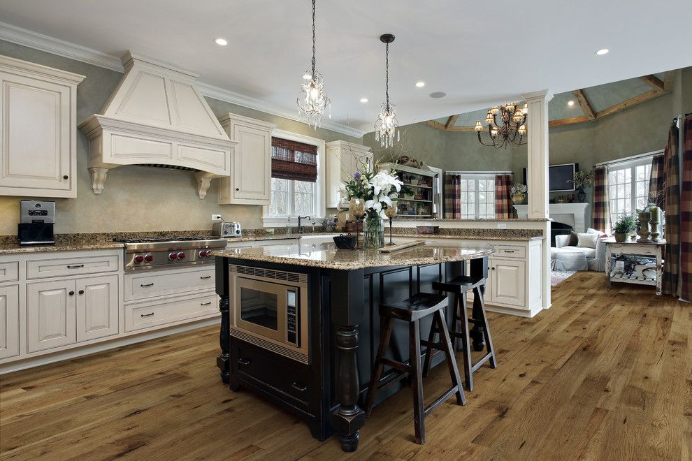 Hallmark Hardwoods for a Traditional Kitchen with a Granite Countertop and Rustic Contemporary Kitchen Design with Monterey Floors by Hallmark Floors