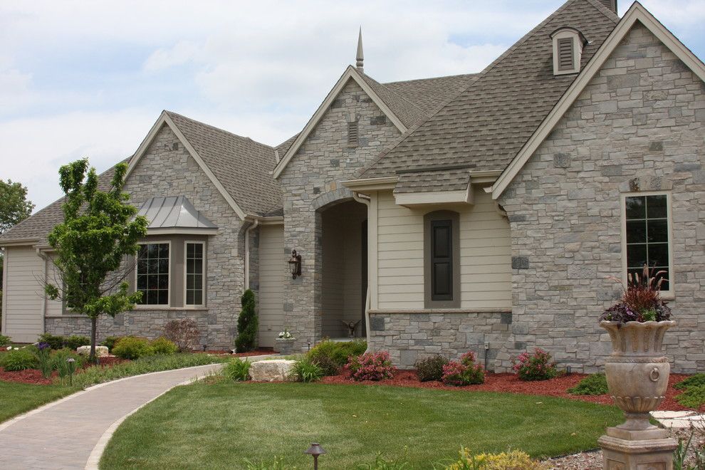 Halquist Stone for a Traditional Exterior with a Coronado Stone and Sterling Grey by Halquist Stone