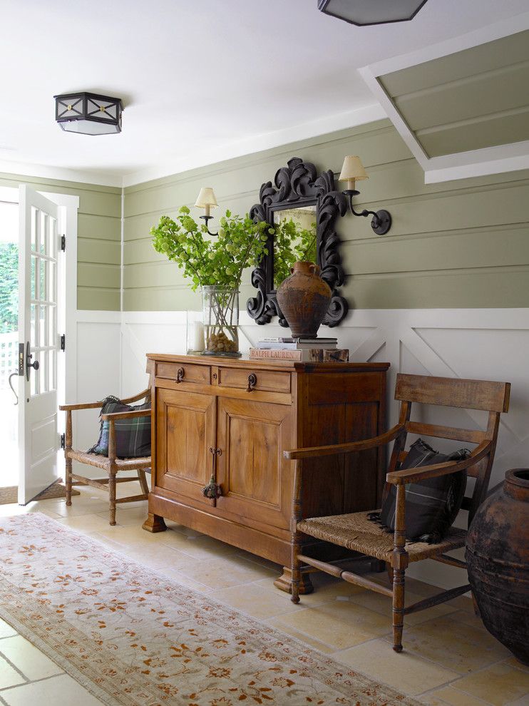 Hanks Furniture for a Farmhouse Entry with a Ralph Lauren Pillows and Acorn Cottage by Susan Anthony Interiors