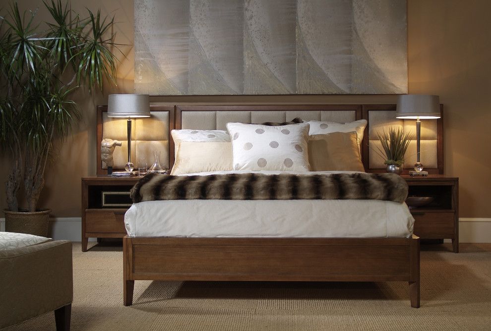 Harden Furniture for a Contemporary Bedroom with a Light Stain and Upholstered Beds by Almira Fine Furniture