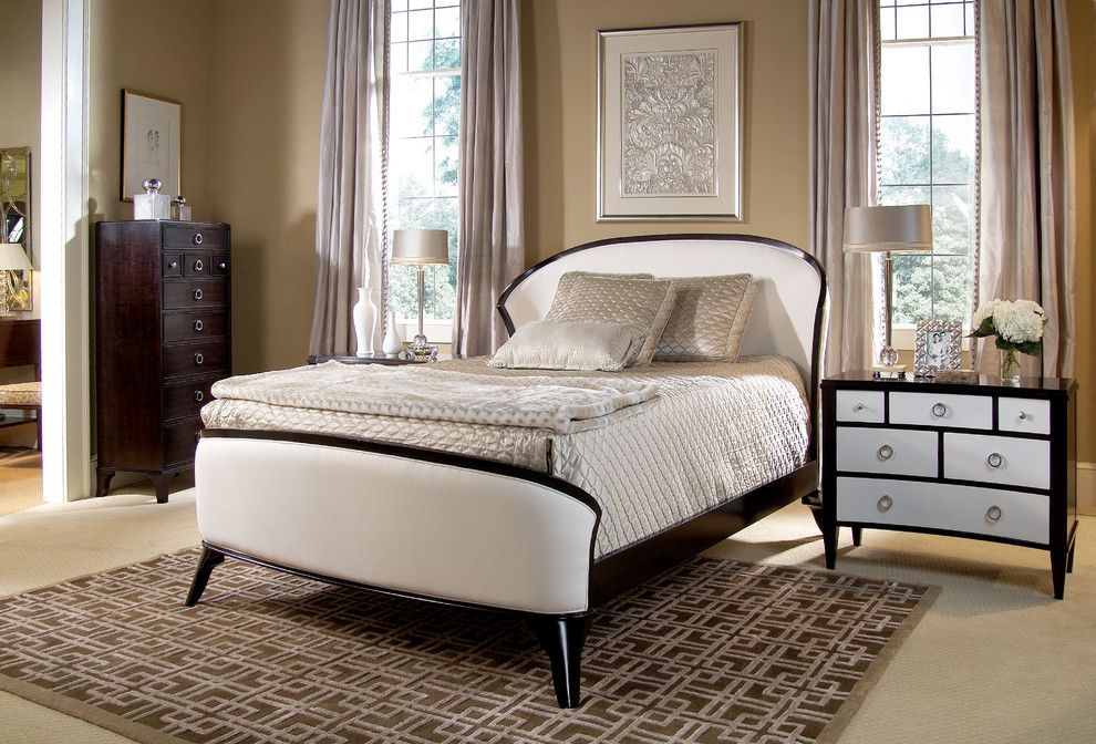 Harden Furniture for a Transitional Bedroom with a Two Tone Finish and Upholstered Beds by Almira Fine Furniture