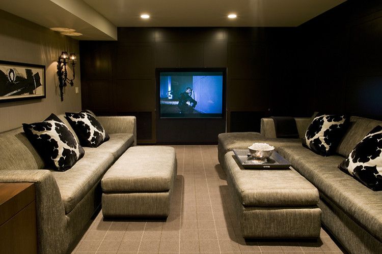 Hdhd for a Contemporary Home Theater with a Custom Seating and Media Room by Bruce Johnson & Associates Interior Design