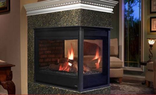 Heatilator for a Contemporary Living Room with a Gas Burning Fireplace and Peninsula 3 Sided Gas Fireplace by Heatilator Fireplaces