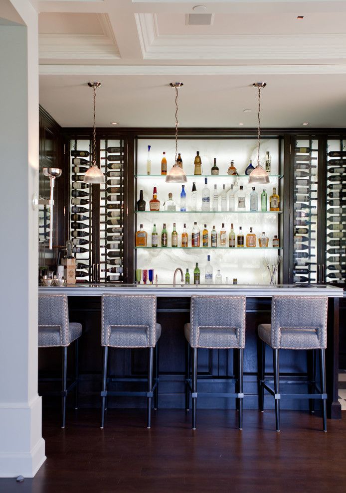 Hefner Furniture for a Transitional Home Bar with a Wine Storage and Palisades Riviera by Jackson Paige Interiors, Inc.