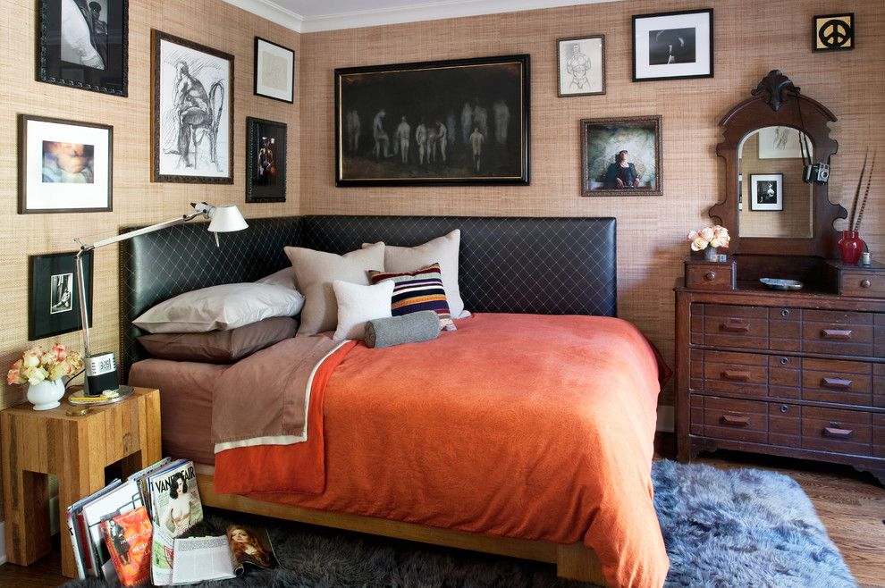 Hemnes Bed Frame for a Eclectic Bedroom with a Corner Bed and West Hollywood Residence by Tommy Chambers Interiors, Inc.