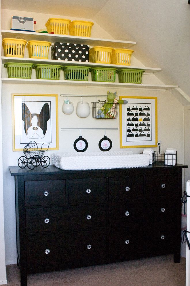 Hemnes Ikea for a Contemporary Nursery with a Yellow and Yellow and Black Nursery by Jennifer Bishop Design