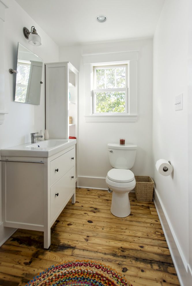 Hemnes Ikea for a Traditional Bathroom with a Rustic Wood Floor and S. Bayly Kitchen by Rock Paper Hammer