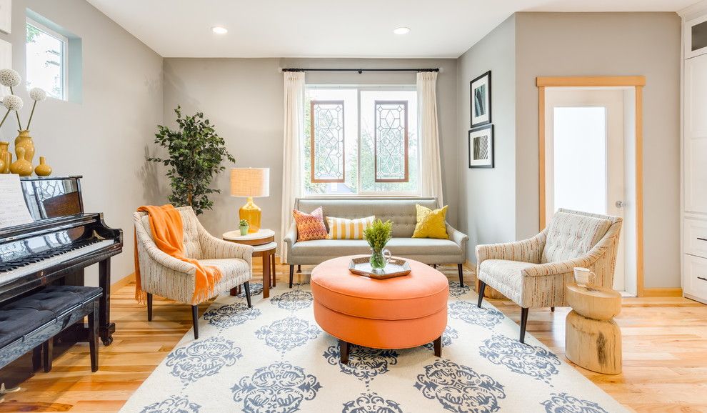 Hickory Furniture Mart for a Transitional Family Room with a Ottoman and From Wasted Space to Ultimate Family Friendly Living Room by Design Harmony