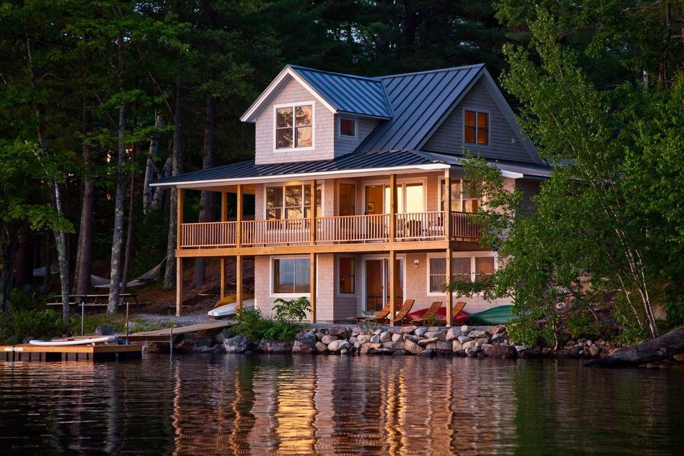 Highland House Furniture for a Rustic Exterior with a Deck and Highland Lake House by Kaplan Thompson Architects