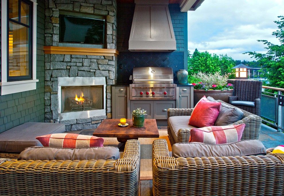 Highland House Furniture for a Traditional Patio with a Black Backsplash and Mercer Island Waterfront Estate by Shuler Architecture