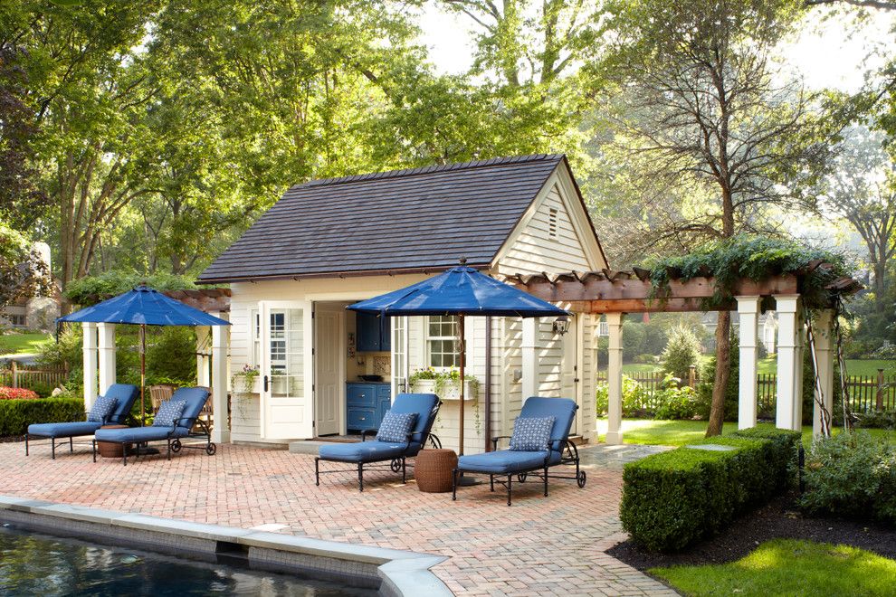 Highland House Furniture for a Traditional Pool with a Brick Patio and Pool House by Degraw & Dehaan Architects