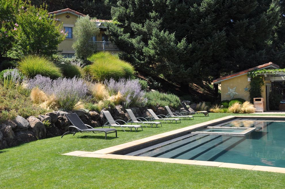 Hillside Landscaping for a Mediterranean Pool with a Loungdrs and Contemporary Pool by Gastarchitects.com