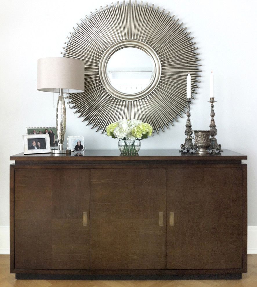 Hobby Lobby Mirrors for a Modern Living Room with a Wood Buffet and Credenza & Mirror by David Schaf Interiors, Llc