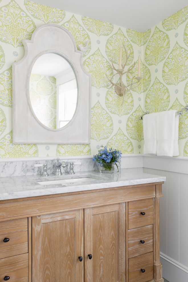 Holland and Sherry for a Beach Style Bathroom with a White Mirror and Rockport Beach House by Reiko Feng Shui Design