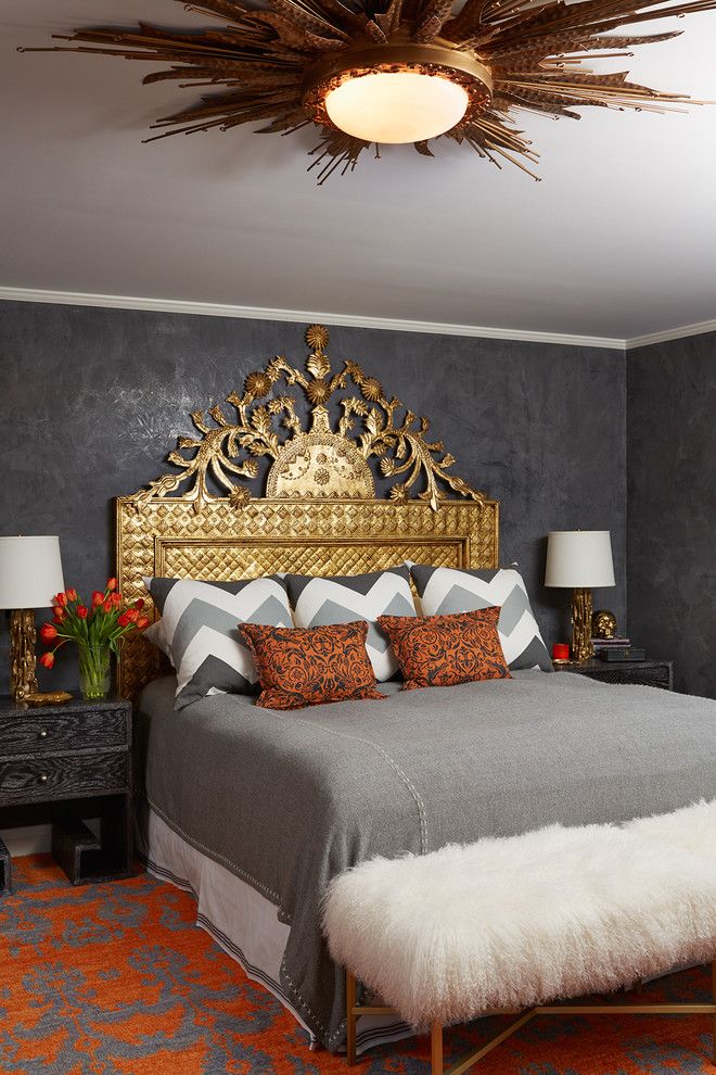 Holland and Sherry for a Contemporary Bedroom with a Dark Gray Wall and Artful Tudor by Andrew Flesher Interiors