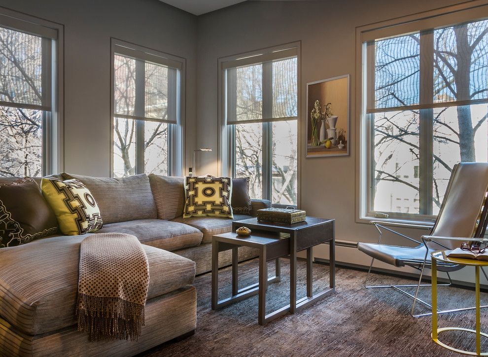 Holland and Sherry for a Contemporary Family Room with a Sunroom and East Lakeview Residence by Kaufman Segal Design