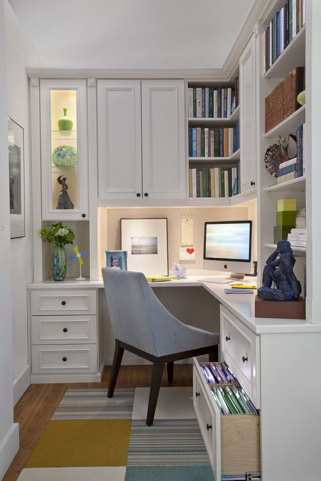 Home Depot Carpet Installation for a Traditional Home Office with a Efficient and Painted Maple Corner Office by Transform | the Art of Custom Storage