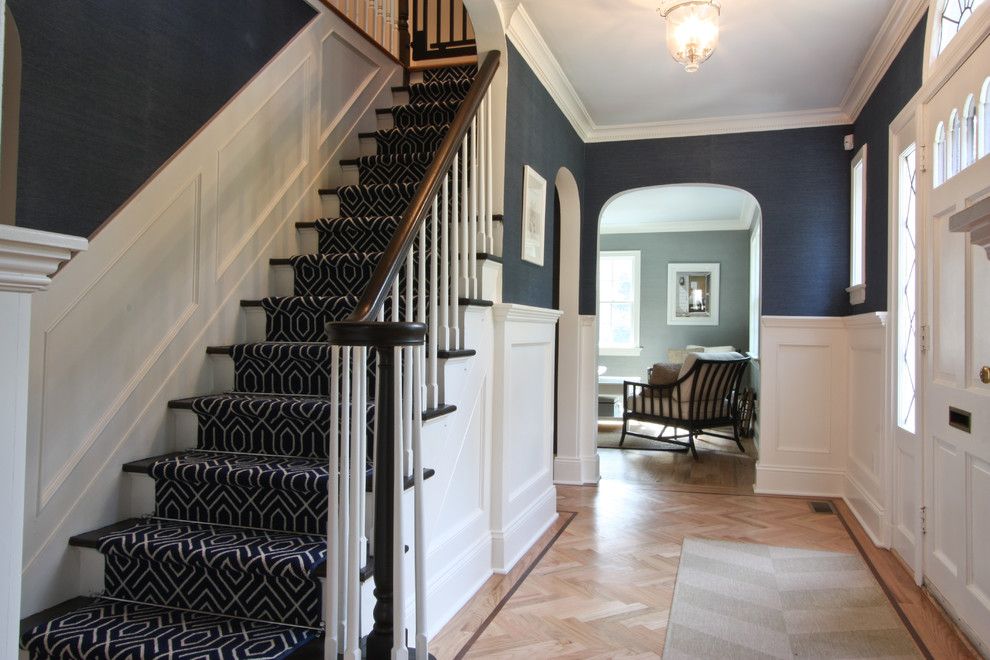 Home Depot Carpet Installation for a Traditional Staircase with a Floor and Classic Coastal Colonial Foyer by Michael Robert Construction