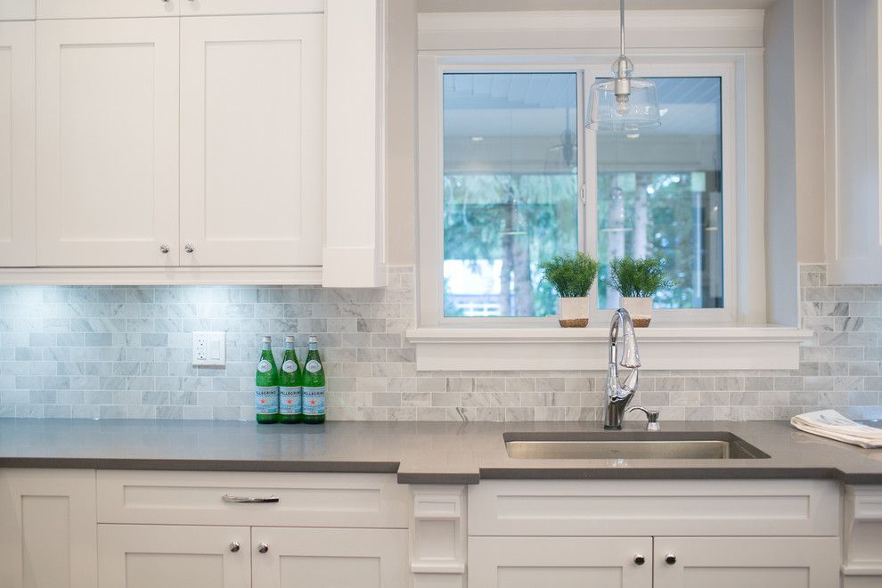 Home Depot Derby Ct for a Contemporary Kitchen with a Bianco Carrara Marble Subway Tile and City Glam in the Country by Lyla Veinot Designs