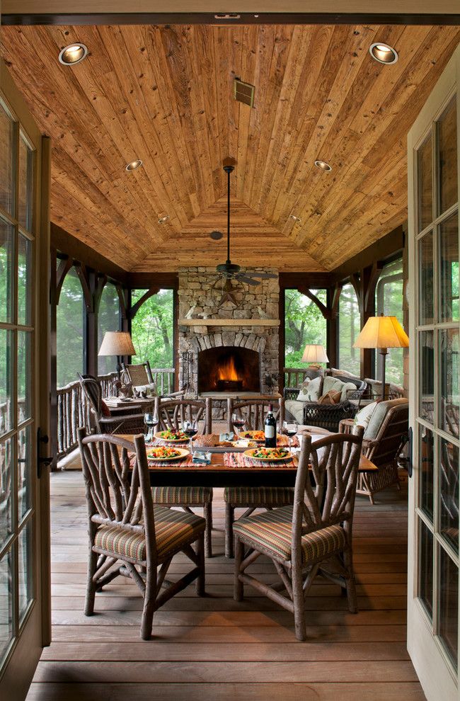 Home Depot Knightdale Nc for a Traditional Sunroom with a Rustic Wood Fireplace Ledge and Lake Toxaway by Kathryn Long, Asid