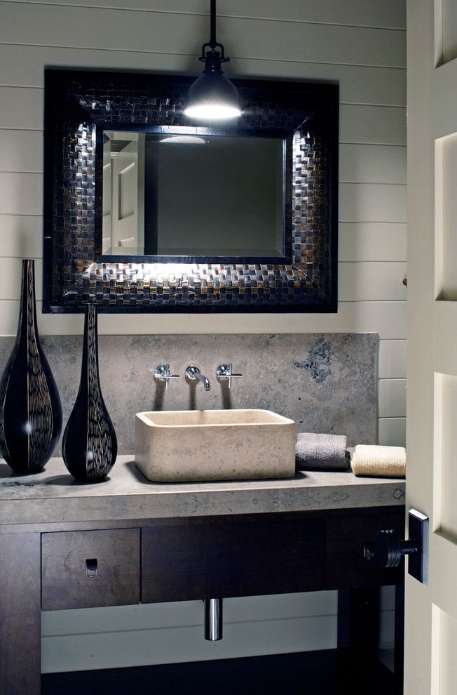 Home Depot Summerville Sc for a Traditional Powder Room with a Stone Sink and Modern Farmhouse by Curt Hofer & Associates