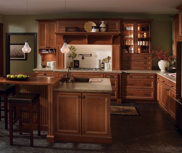 Homecrest Cabinets for a Traditional Kitchen with a Eastport Cherry Linen Glaze and Homecrest Cabinets by the Floor Source & More