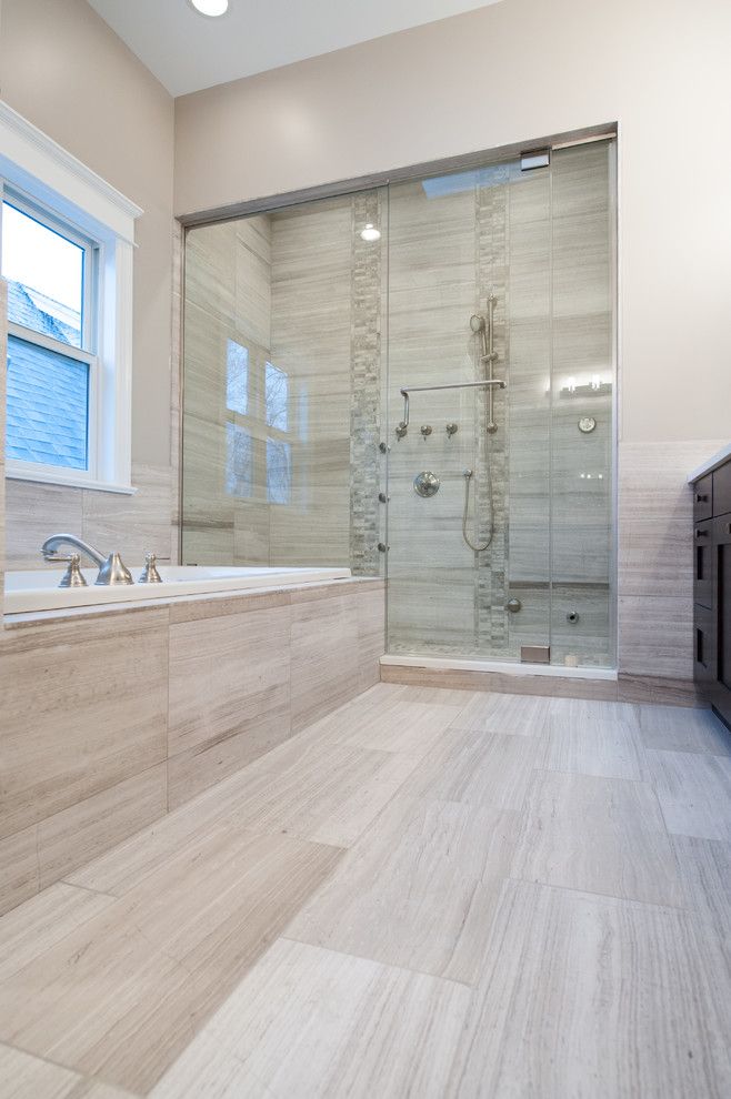 Honed Marble for a Contemporary Bathroom with a Limestone and White Oak Honed Marble Bathroom by Home Carpet One