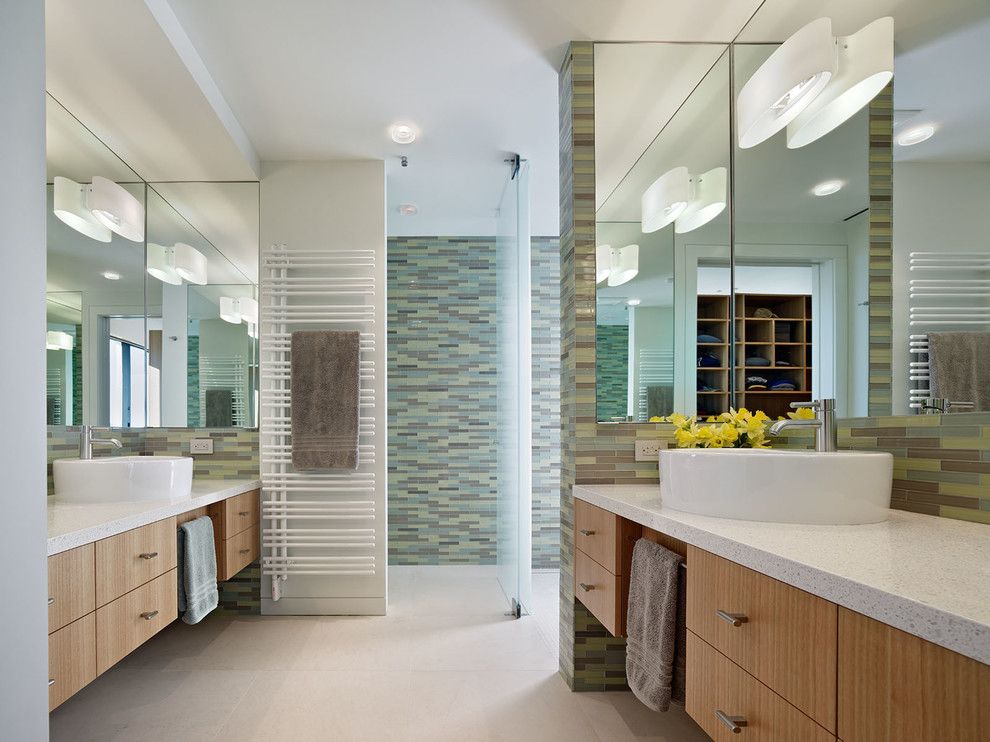 Hortons Lighting for a Contemporary Bathroom with a Analogous Color Scheme and Russian Hill Residence by Moroso Construction