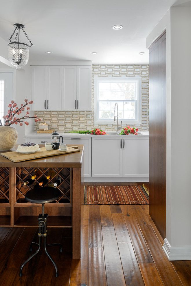 How to Clean Engineered Hardwood Floors for a Transitional Kitchen with a Custom Wine Rack and Eclectic Kitchen Renovation by Astro Design Centre