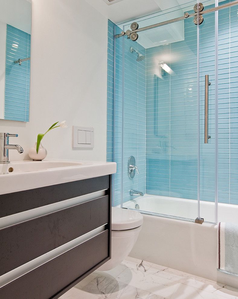 How to Clean Glass Shower Doors for a Contemporary Bathroom with a Glass Shower Door and Boston Contemporary by Ana Donohue Interiors