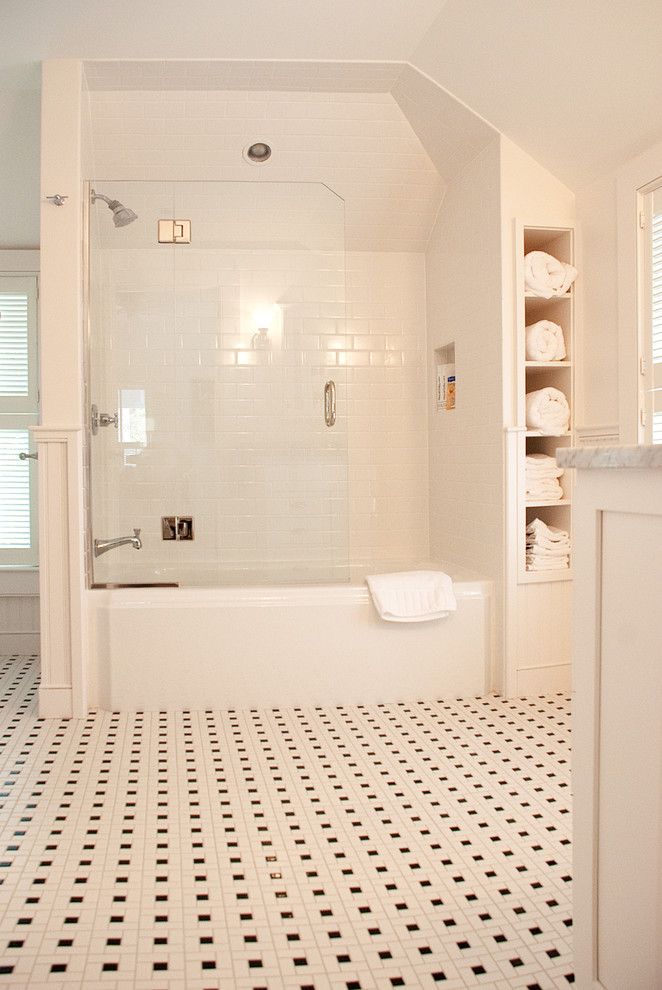 How to Clean Glass Shower Doors for a Traditional Bathroom with a Glass Shower Door and Provincetown Beach House by Mary Prince Photography