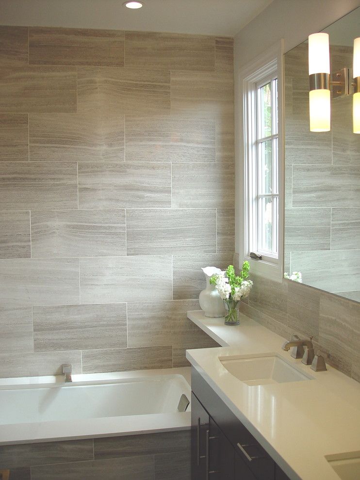 How to Clean Grout on Tile Floor for a Contemporary Bathroom with a Grey Stone Shower and Pacific Heights Mediterranean by Mike Connell