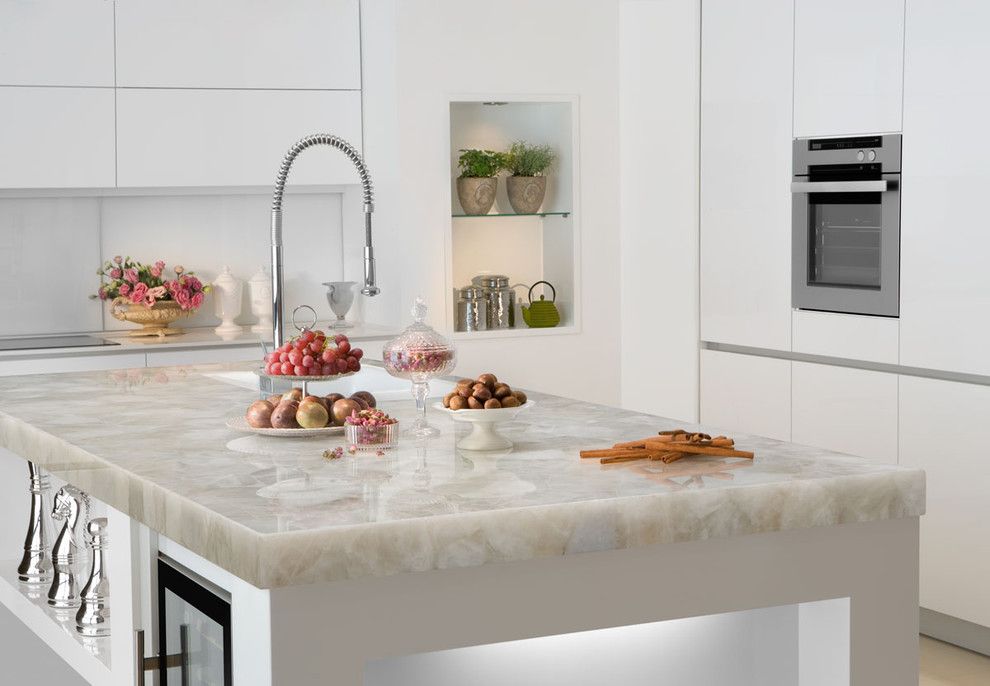 How to Clean Quartz Countertops for a Contemporary Spaces with a White Quartz and White Quartz Countertop by Marble of the World