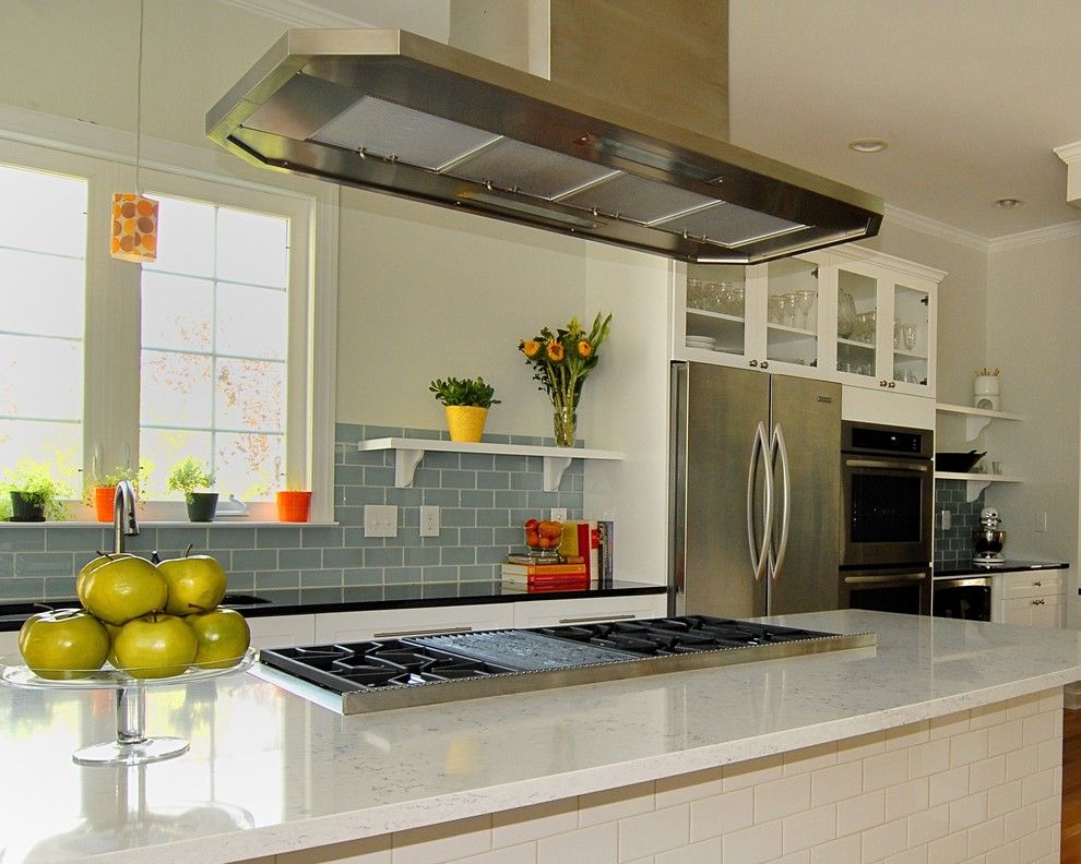 How to Clean Quartz Countertops for a Transitional Kitchen with a White Kitchen and Lady Fern Circle Kitchen by Case Design/remodeling