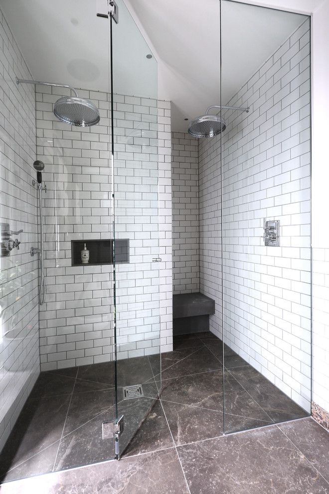 How to Clean Shower Grout for a Contemporary Bathroom with a Walk in Shower Design and Gatti Apartment 3 for Peek Architecture by Alex Maguire Photography