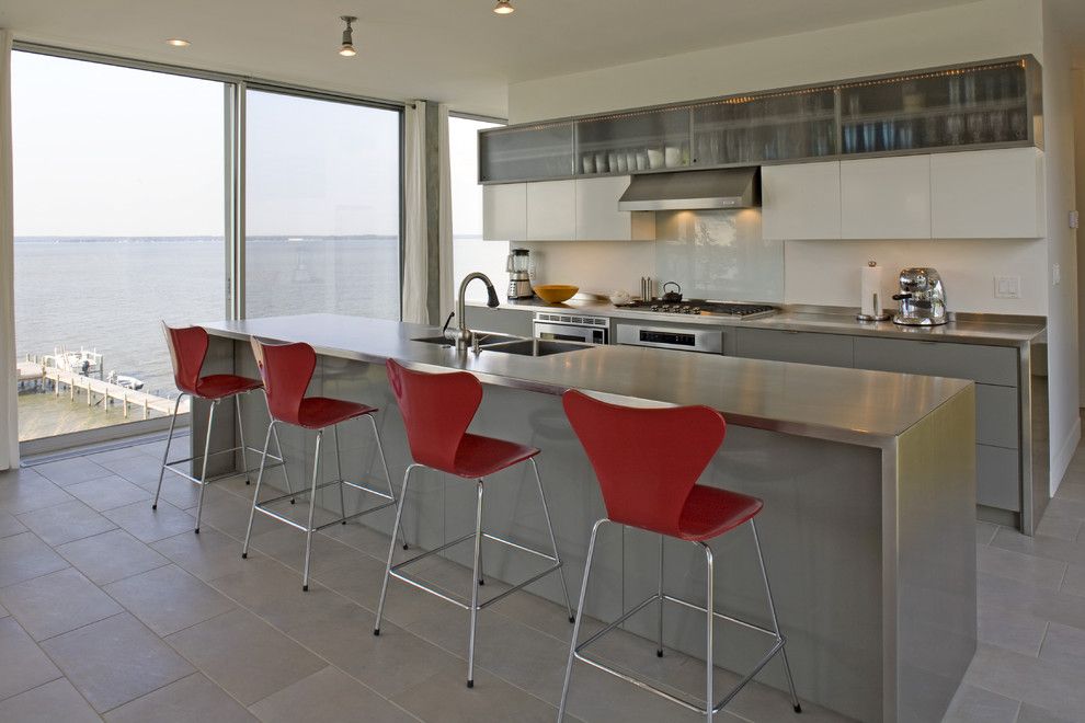 How to Clean Stainless Steel Refrigerator for a Modern Kitchen with a Tile Flooring and River House   Kitchen by Ziger/snead Architects