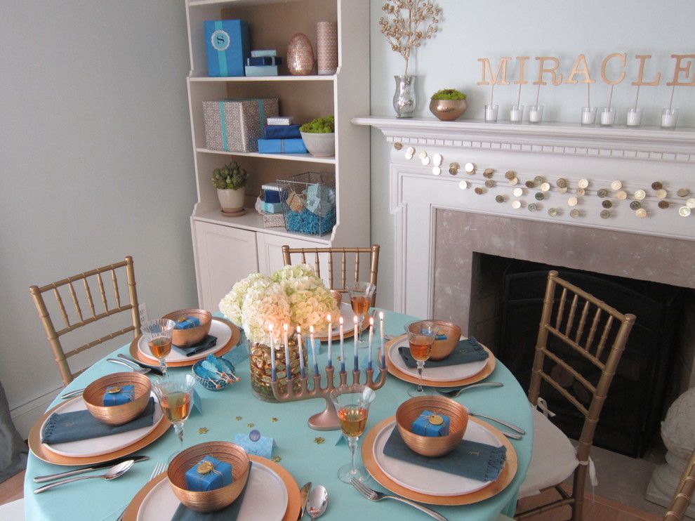 How to Decorate a Fireplace Mantel for a Transitional Dining Room with a Hanukkah Menorah and Home for Chanukah by Rita From Design Megillah